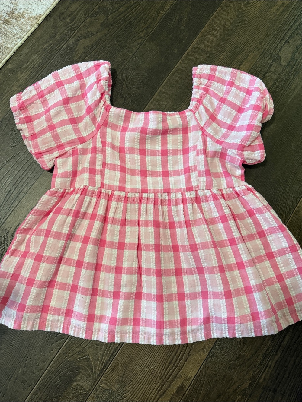 crown & ivy Pink and White Gingham Puff Sleeve Top